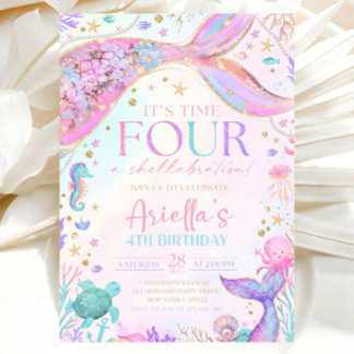 Mermaid 4Th Birthday Invitation Inbjudningar