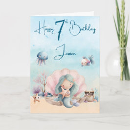 Mermaid 7th Birthday Folded Greeting Card Kort