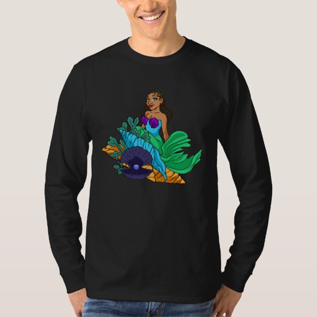 Mermaid African American With Braids Cute Gift For T Shirt (Framsida)