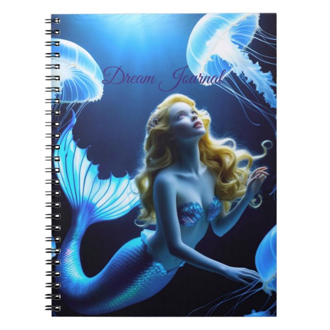 Mermaid Amazed by jellyfish Dream Journal Anteckningsbok (Framsidan)