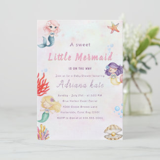 Mermaid Baby Shower Under the Sea Baby Girl Invita Inbjudningar