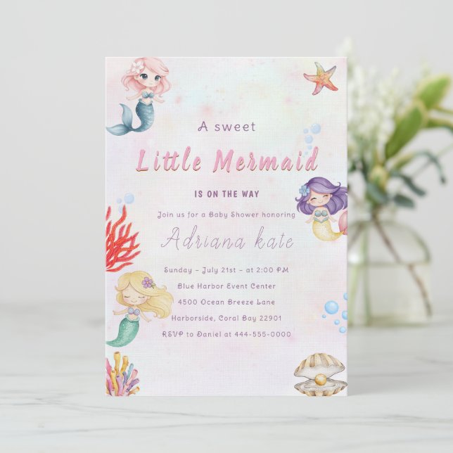 Mermaid Baby Shower Under the Sea Baby Girl Invita Inbjudningar (Stående Fram)