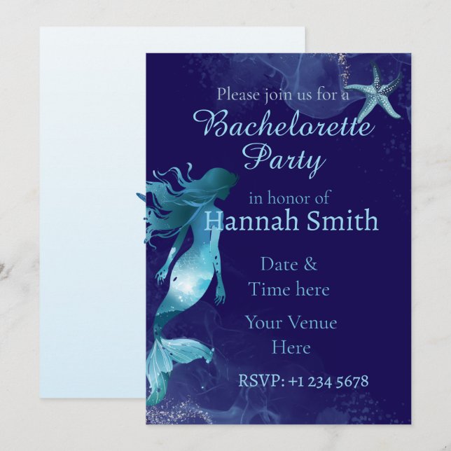 Mermaid Bachelorette Beach Party Invitation  Inbjudningar (Fram/baksida)