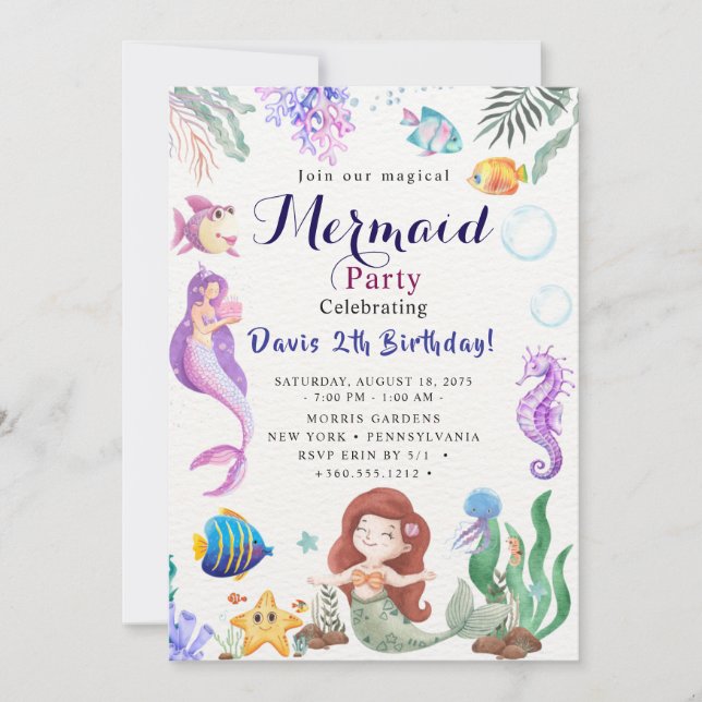 Mermaid Birthday Bash Inbjudningar (Framsida)