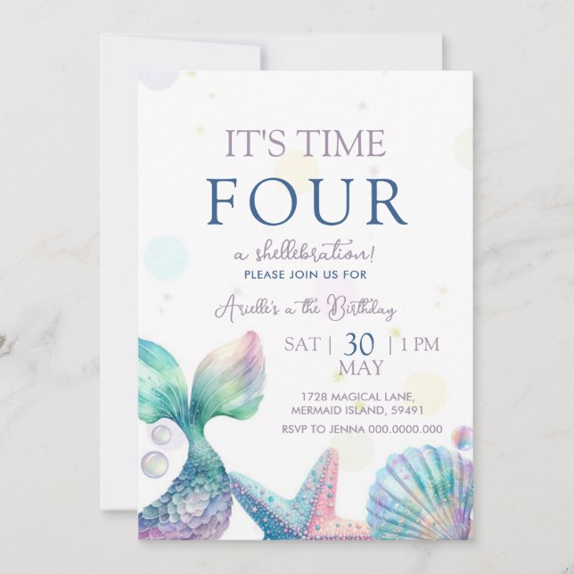 Mermaid Birthday Inbjudningar (Framsida)