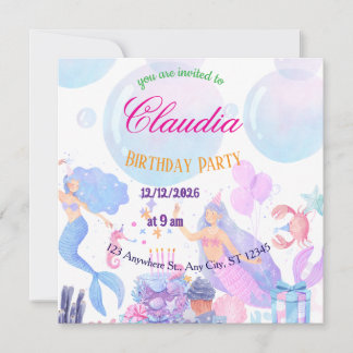 Mermaid Birthday Invitation for Kids Inbjudningar