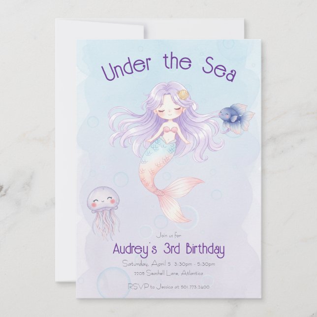 Mermaid Birthday Invitation Inbjudningar (Framsida)