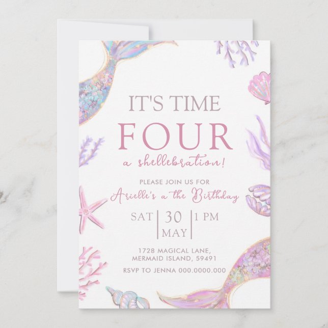 Mermaid Birthday Invitation Inbjudningar (Framsida)