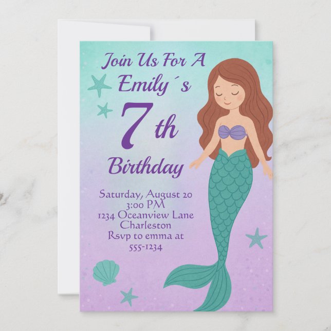 Mermaid Birthday Invitation Inbjudningar (Framsida)