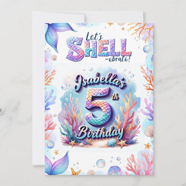 Mermaid Birthday Invitation Personalized  Name Age Inbjudningar (Framsida)