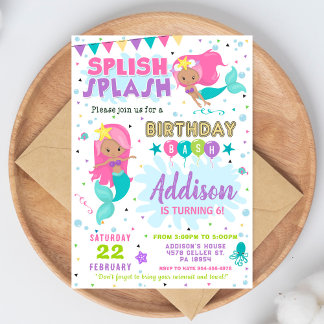 Mermaid Birthday Invitation Splish Splash Invite Inbjudningar