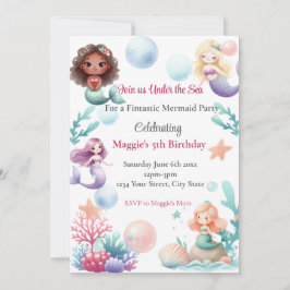 Mermaid Birthday Party Invitation for Girls Inbjudningar