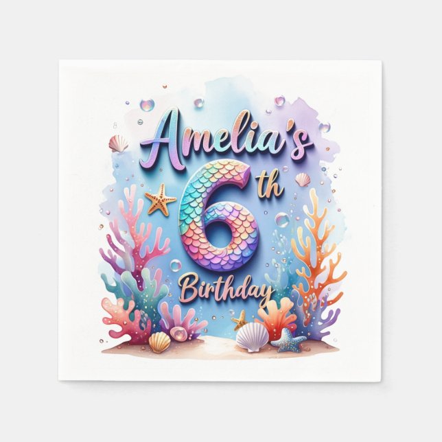 Mermaid Birthday Party – Under the Sea Party  Pappersservett (Framsidan)