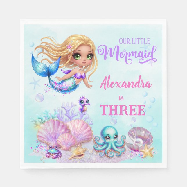 Mermaid Birthday Party - Under the Sea Splish Spla Pappersservett (Framsidan)