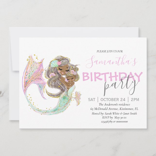 Mermaid Birthday Sweet Little Mermaid Nautical  Meddelande (Framsida)