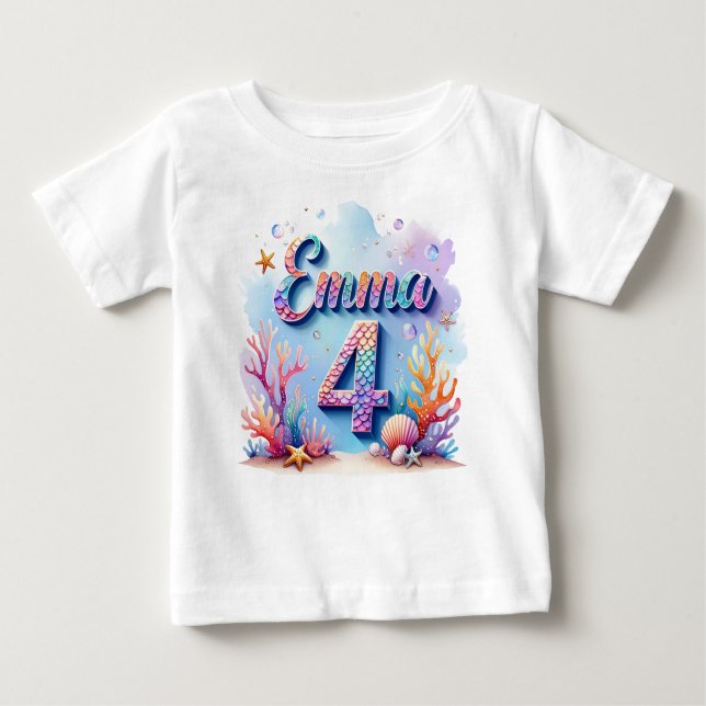 Mermaid Birthday T-Shirt – Personalized Name & Age (Framsida)