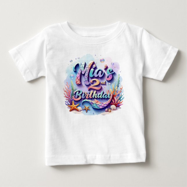 Mermaid Birthday T-Shirt – Personalized Name & Age (Framsida)