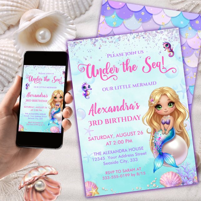 Mermaid Birthday - Under the Sea Splish Splash Inbjudningar (Skapare uppladdad)
