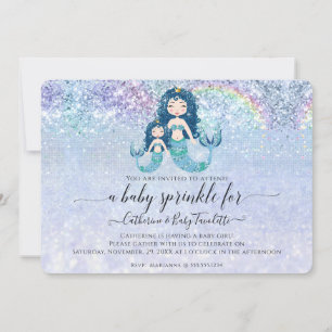 Mermaid Blå Glitter Regnbåge Babyflicka Strössel Inbjudningar