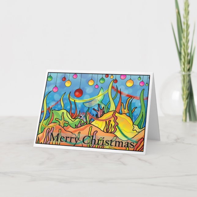 Mermaid christmas card helgkort (Framsida)