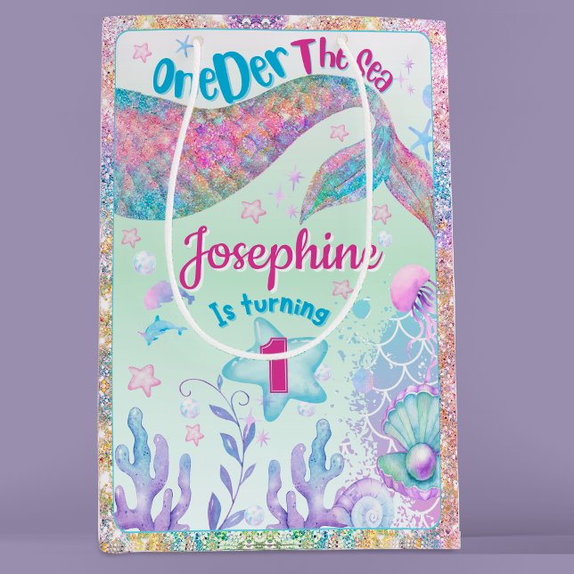 Mermaid colorful first birthday medium gift bag (Skapare uppladdad)