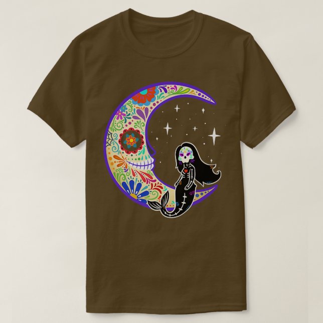 Mermaid Dia de Los Muertos Skeleton  T Shirt (Design framsida)