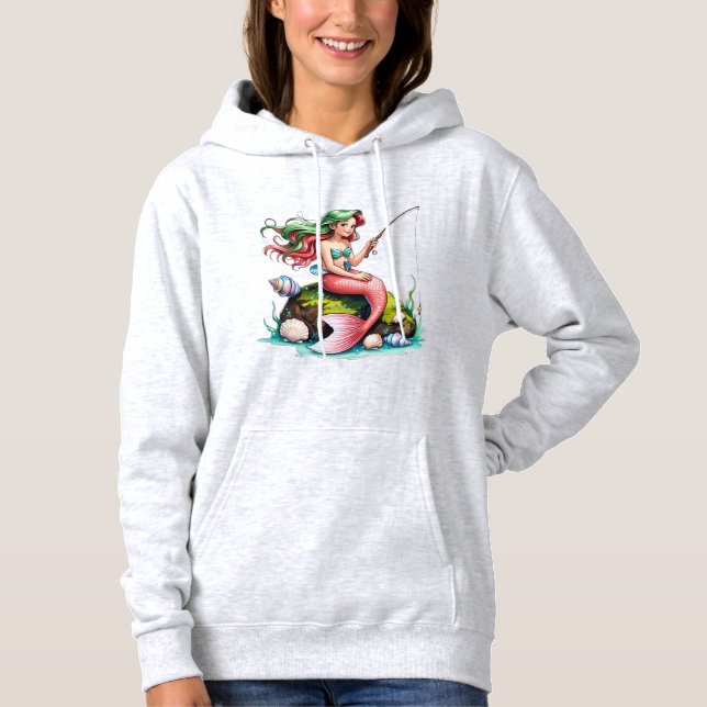 Mermaid Fishing Art – Women’s Hoodie T Shirt (Framsida)