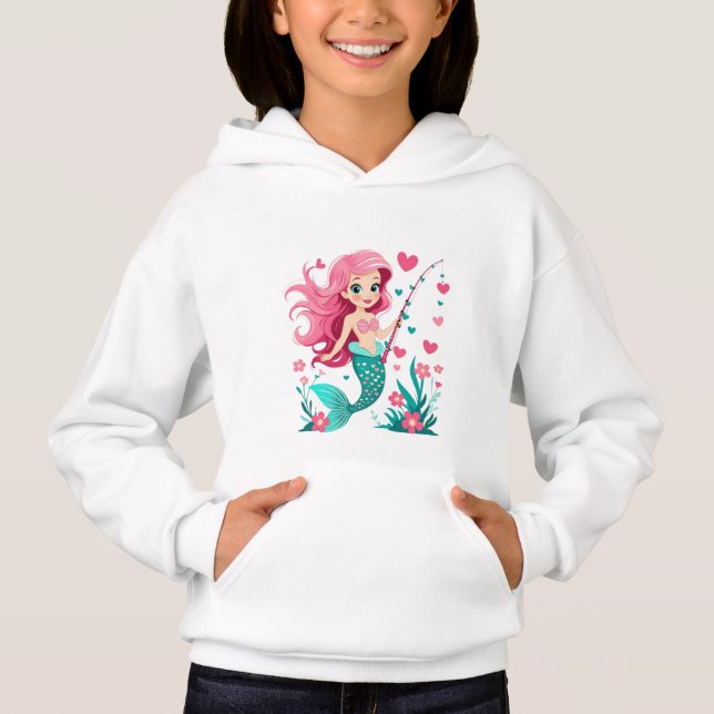 Mermaid Fishing Fun – Kids’ Hoodie T Shirt (Framsida)