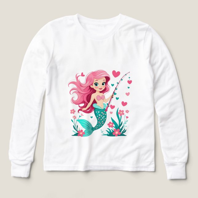 Mermaid Fishing Fun – Kids’ Long Sleeve Tee (Design framsida)