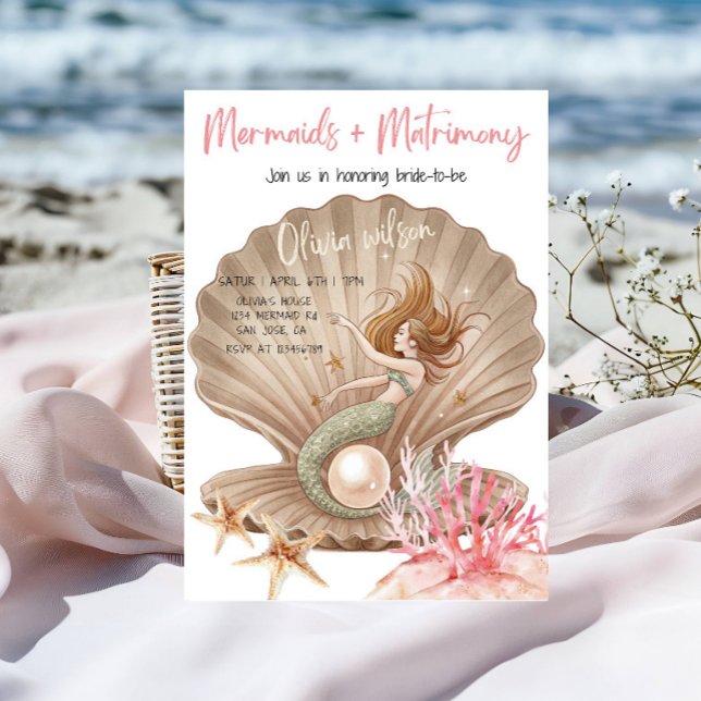 Mermaid & Matrimony Bröllopsduschfest Inbjudningar (Skapare uppladdad)
