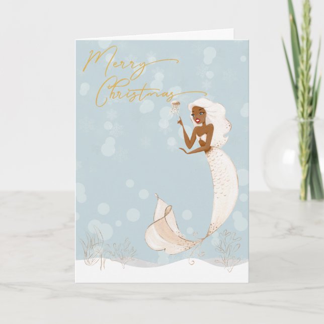 Mermaid Merry Christmas Guld  Helgkort (Framsida)