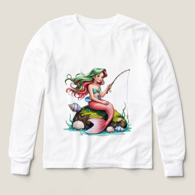 Mermaid on Rock – Kids’ Long Sleeve Tee (Design framsida)