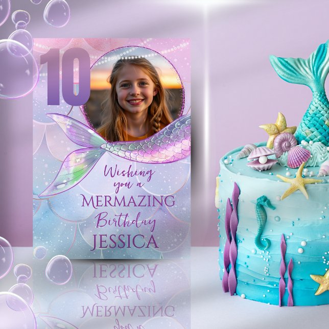 Mermaid One Photo 10th Birthday Card Kort (Skapare uppladdad)