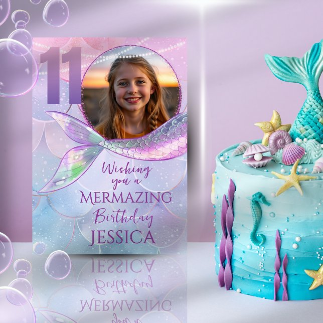 Mermaid One Photo 11th Birthday Card Kort (Skapare uppladdad)