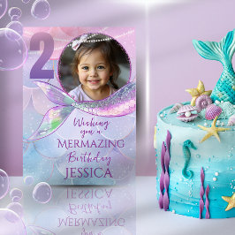 Mermaid One Photo 2nd Birthday Card Kort