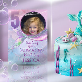 Mermaid One Photo 5th Birthday Card Kort