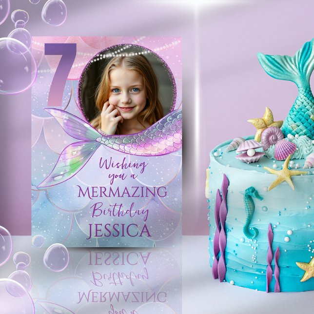 Mermaid One Photo 7th Birthday Card Kort (Skapare uppladdad)