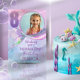Mermaid One Photo 8th Birthday Card Kort