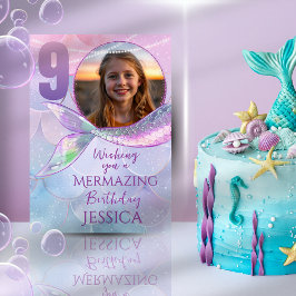 Mermaid One Photo 9th Birthday Card Kort