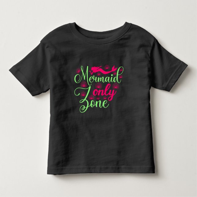 Mermaid Only Zone i varmt rosa och neon grön T Shirt (Framsida)