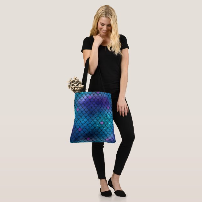Mermaid Pattern Tote Bag - Customizable Beach Bag Tygkasse (På modell)
