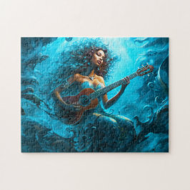 Mermaid Playing Guitar Underwater Fantasy Painting Pussel