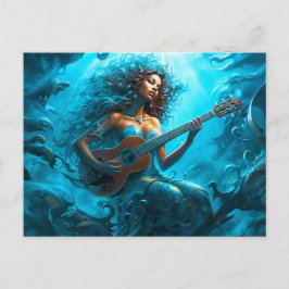 Mermaid Playing Guitar Underwater Fantasy Painting Vykort