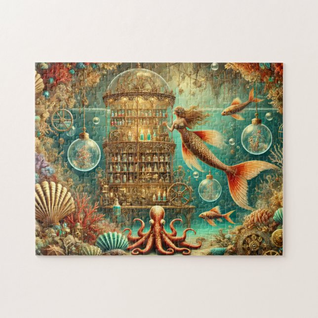 Mermaid Potion Shop Underwater Steampunk Apothecar Pussel (Horisontell)
