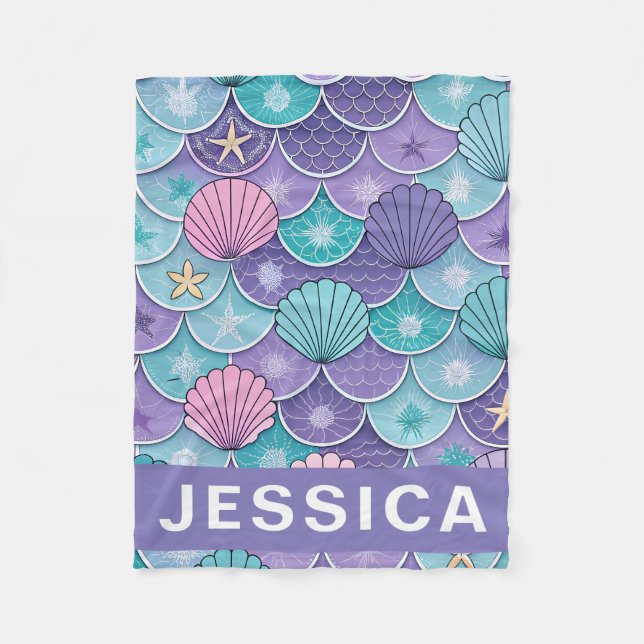 Mermaid Scales Seashell Pattern Fantasy Fleecefilt (Framsidan)