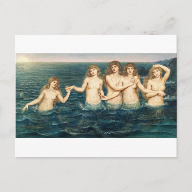 Mermaid Sea Maiden Fairytale Vintage Postcard Vykort (Framsida)