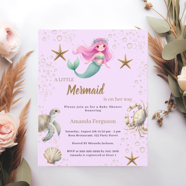 Mermaid sea pink purple Baby Shower invitation (Skapare uppladdad)