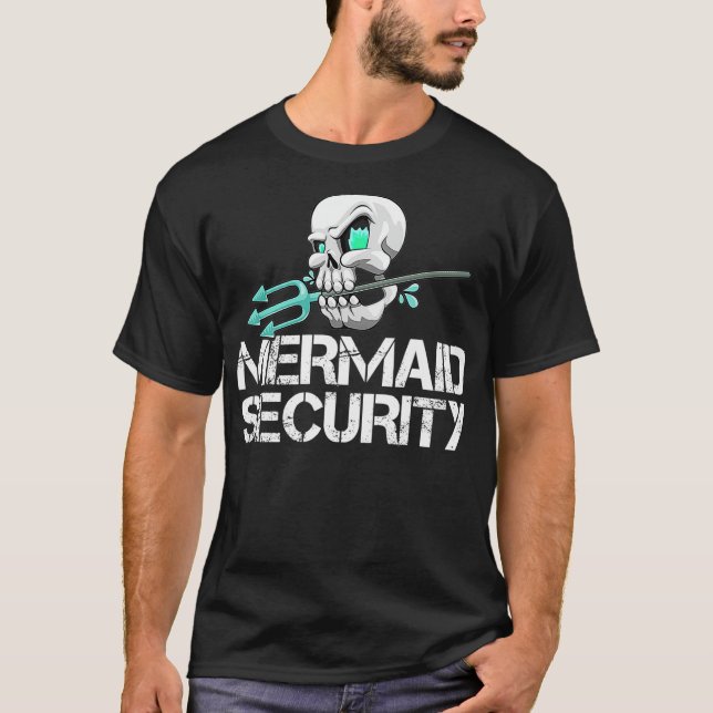 Mermaid Security  Men Pirate Skull Swim Team Swimm T Shirt (Framsida)