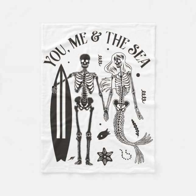 Mermaid Skeleton Couple Surfing Vintage Island Bea Fleecefilt (Framsidan)