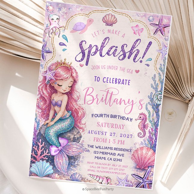 Mermaid Splish Splash Under the Sea  Inbjudningar (Mermaid Splish Splash Under the Sea Invitation)